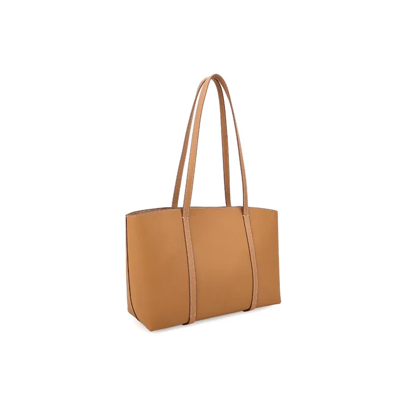 HONGU Cow Leather Patchwork Synthetic Leather Tote Bag Women's Shoulder Bag Regular Women's Green Brown Ecru-5