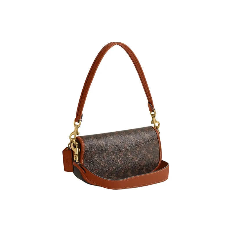 COACH Harley Canvas With Leather Saddle Bag Handbag Shoulder Bag Crossbody Bag Medium Size Women's Coffee & Brown-1