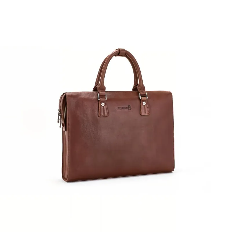 Hush Puppies Cow Leather Briefcase Medium Size Men's Coffee-4