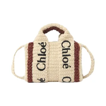 Chloe Woody Fabric Tote Bag, Shopping Bag, Shoulder Bag, Crossbody Bag Extra Mini Women's Beige & Brown