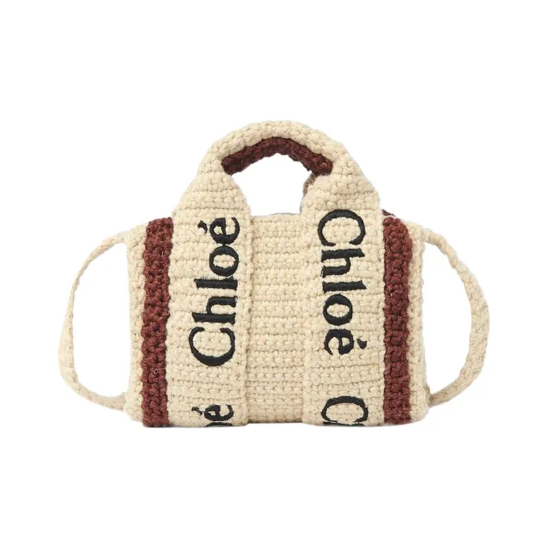 Chloe Woody Fabric Tote Bag, Shopping Bag, Shoulder Bag, Crossbody Bag Extra Mini Women's Beige & Brown-0
