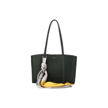 HONGU Cow Leather Patchwork Synthetic Leather Tote Bag Women's Shoulder Bag Regular Women's Green Brown Ecru