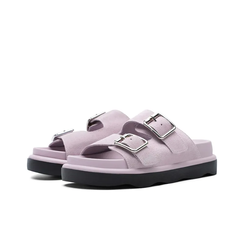 Dickies Rubber Sole Leather Patchwork Slide Slippers Women's Light Pink-4