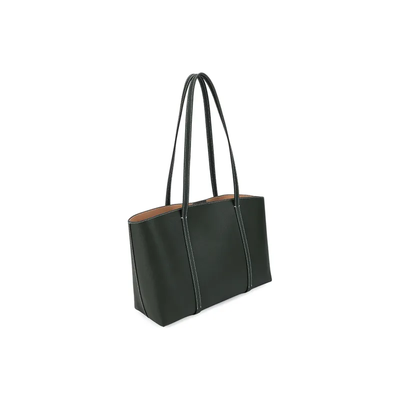 HONGU Cow Leather Patchwork Synthetic Leather Tote Bag Women's Shoulder Bag Regular Women's Green Brown Ecru-1