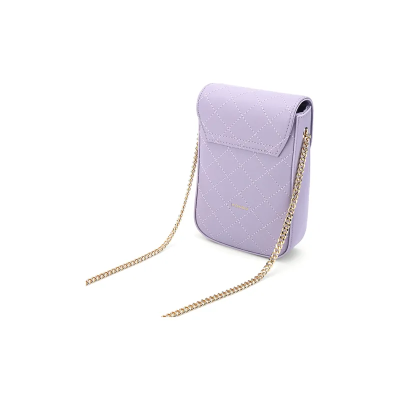 HONGU Cow Leather Cell Phone Pouch, Shoulder Bag Women's Light Purple/Pitch Black/Ecru/Avocado Green-1