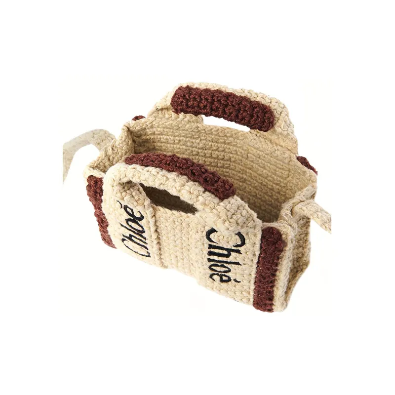 Chloe Woody Fabric Tote Bag, Shopping Bag, Shoulder Bag, Crossbody Bag Extra Mini Women's Beige & Brown-5