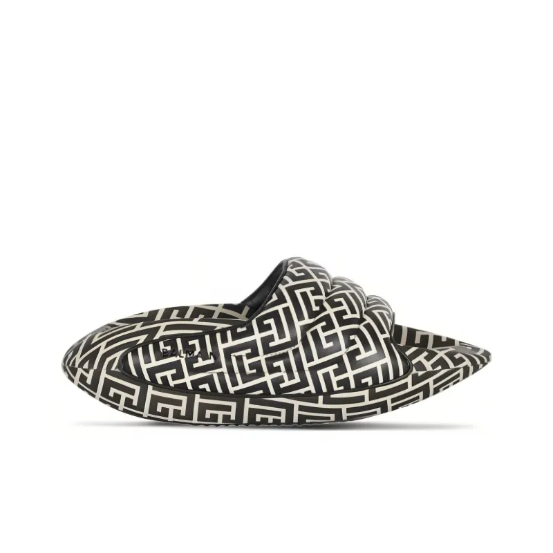 BALMAIN B-IT Quilted Leather Mules 'Bicolor Monogram - Black White'-1