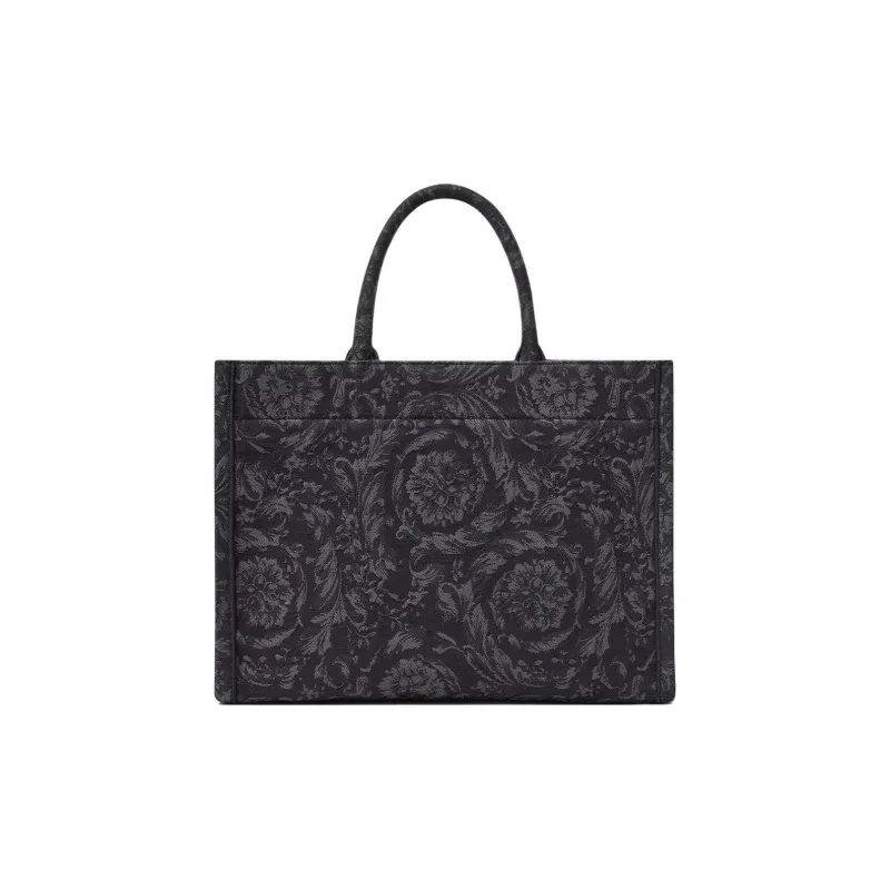 VERSACE Barocco Polyamide With Cotton Tote Bag, Shopping Bag, Handbag Regular Women's Black & Print-2