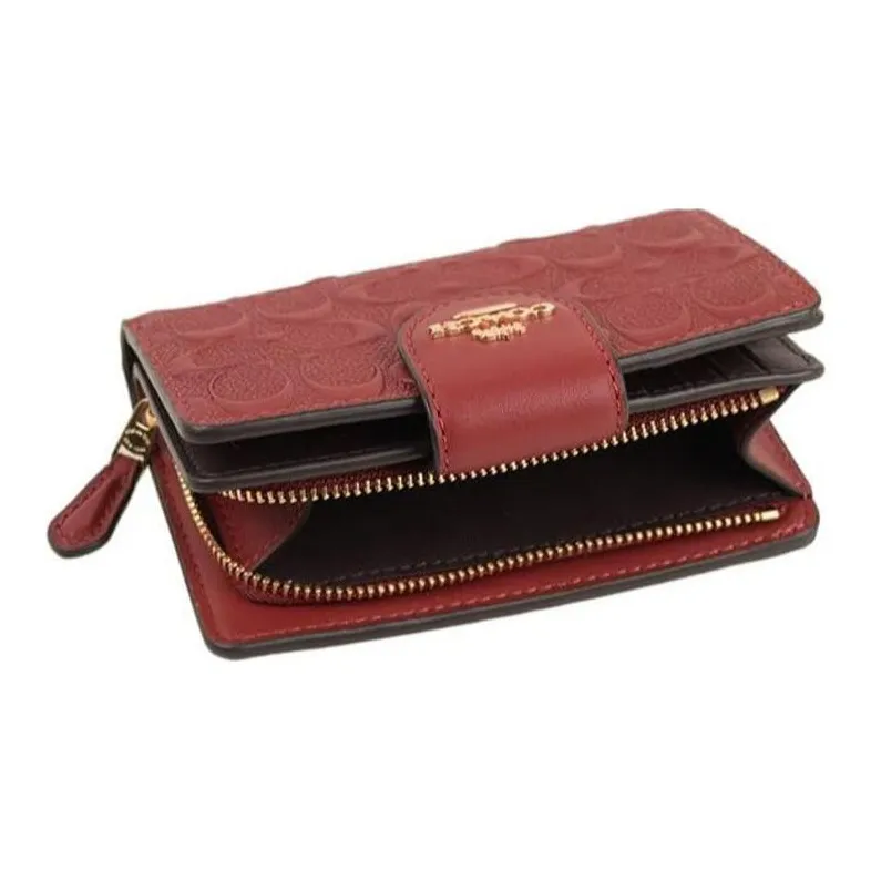 COACH Corner Zip Leather Coin Purse Wallet Medium Size Women's Red-2
