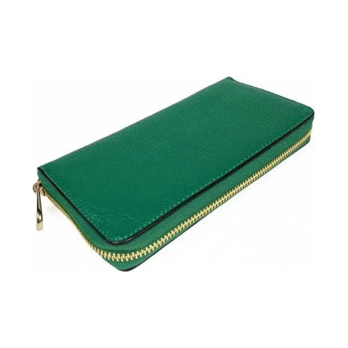 COACH Pebbled Leather Clutch Wallet Trumpets Women's Green-3