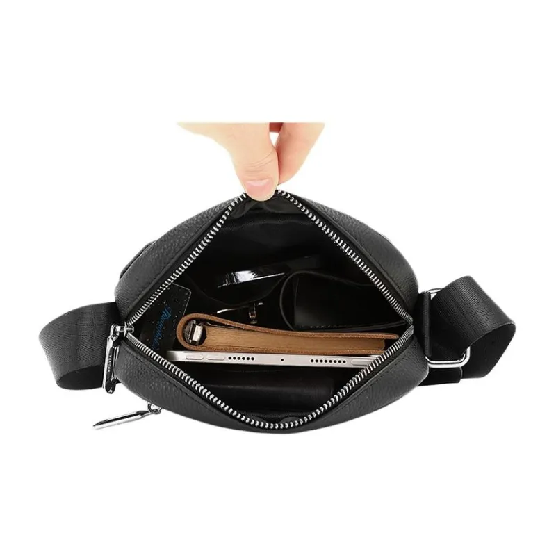 MEXICAN Litchi Grain Cow Leather With Synthetic Leather Shoulder Bag, Crossbody Bag Regular Men's Black-4