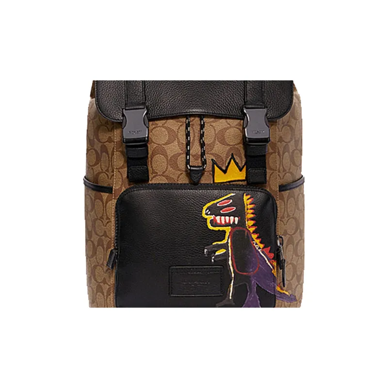 COACH Basquiat Collaboration Track Canvas Leather Backpack Medium Size Men's Black Brown Monogram-3