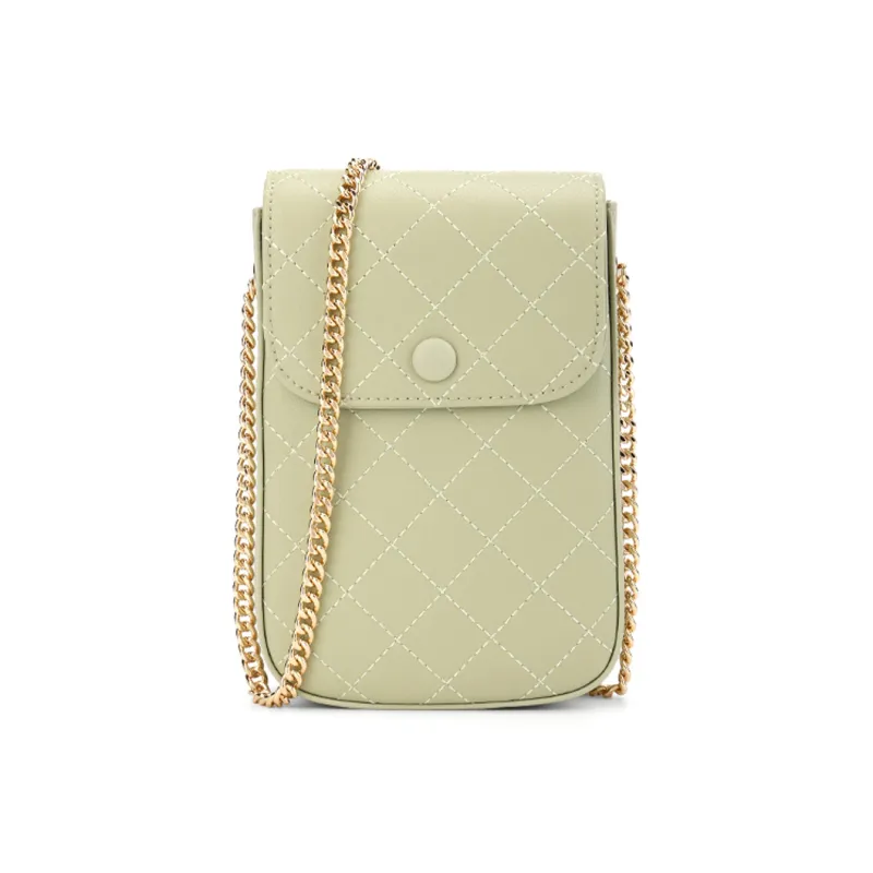 HONGU Cow Leather Cell Phone Pouch, Shoulder Bag Women's Light Purple/Pitch Black/Ecru/Avocado Green-9
