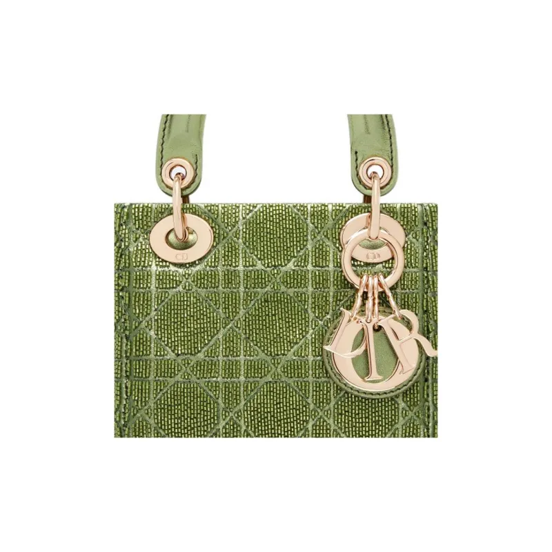 DIOR Lady Dior Sheepskin Daisie Bag Shoulder Bag Crossbody Bag Handbag Extra Mini Women's Gray Green-5