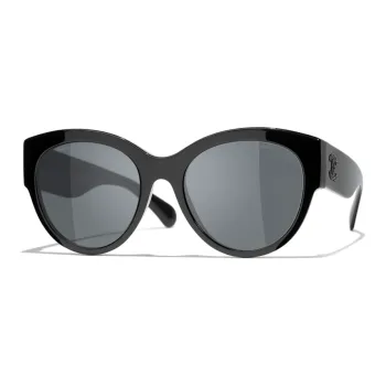 CHANEL Acetate Oval Sunglasses Women's Black