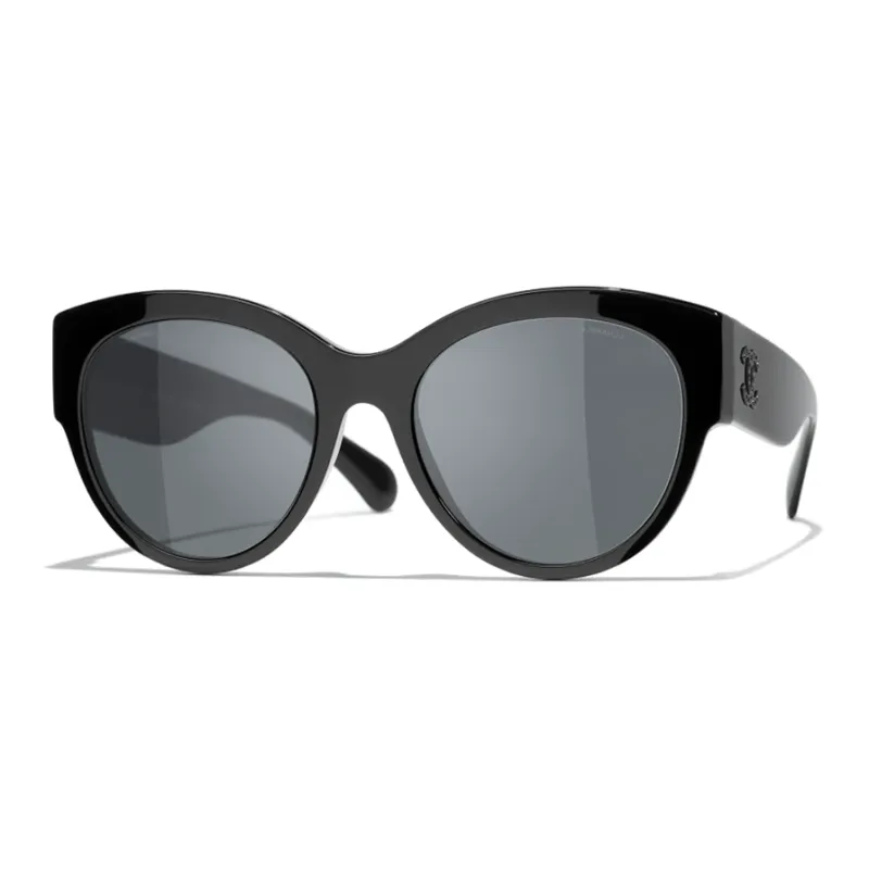 CHANEL Acetate Oval Sunglasses Women's Black-0