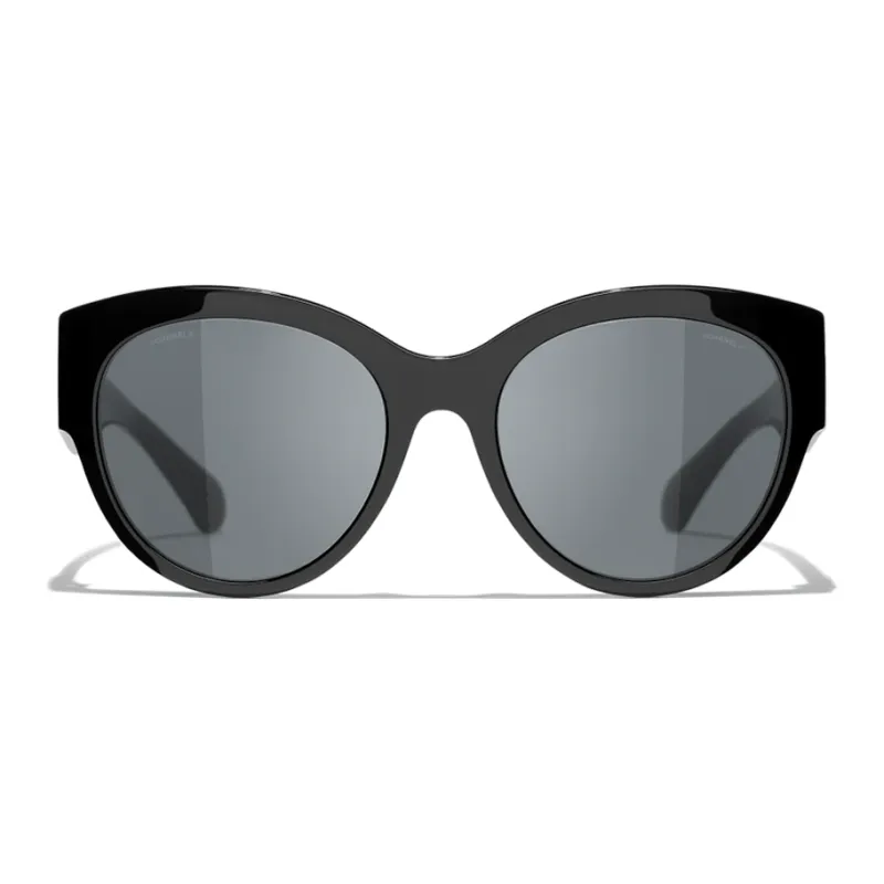 CHANEL Acetate Oval Sunglasses Women's Black-2