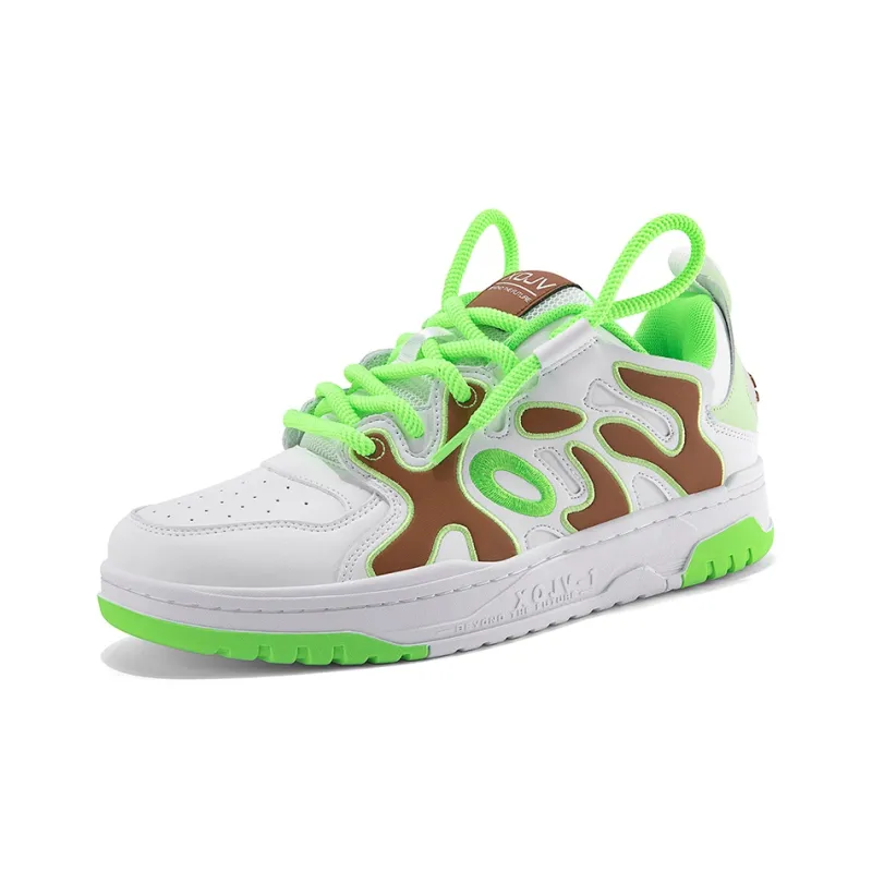 BIGWASP Anti Slip Wear Resistant Low Top Skateboard Shoes Unisex White Green-1
