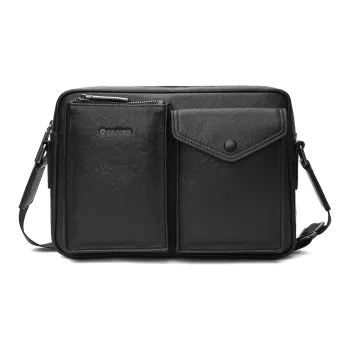 NAVIGARE Cow Leather Shoulder Bag Crossbody Bag Tote Bag Medium Size Men's Black