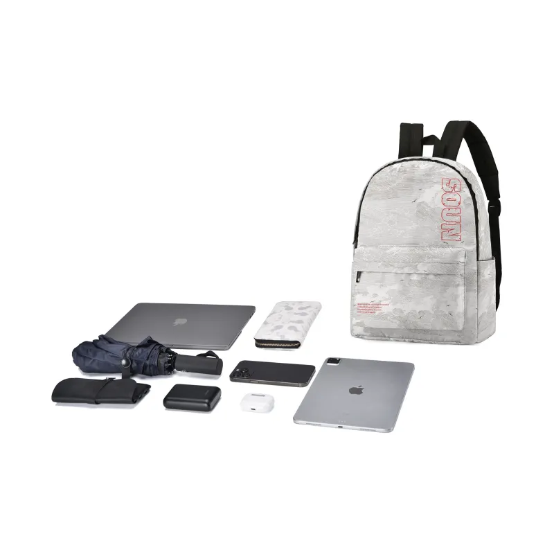 Soundbyte × ONRF Collaboration Polyester Students Backpack Laptop Bag Regular Unisex White-3