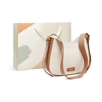 15 MINS Cow Leather Saddle Bag Crossbody Bag Shoulder Bag Small Size Women's Ecru & Apricot