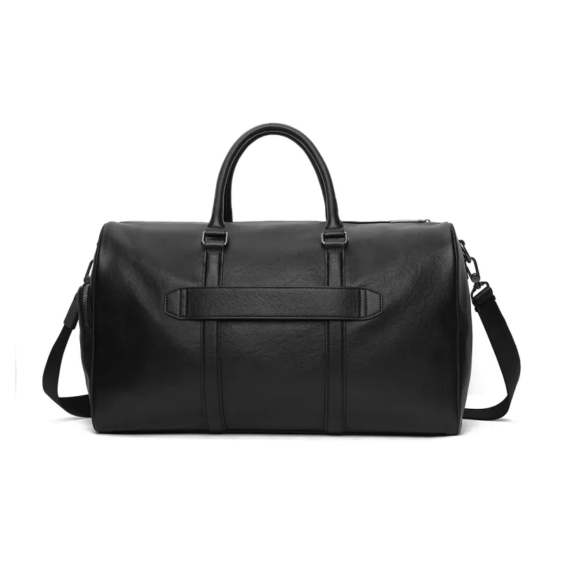 NAVIGARE Top Grain Cow Leather Handbag Travel Bag Luggage Bag Shoulder Bag Gym Bag Large Size Men's Black-3