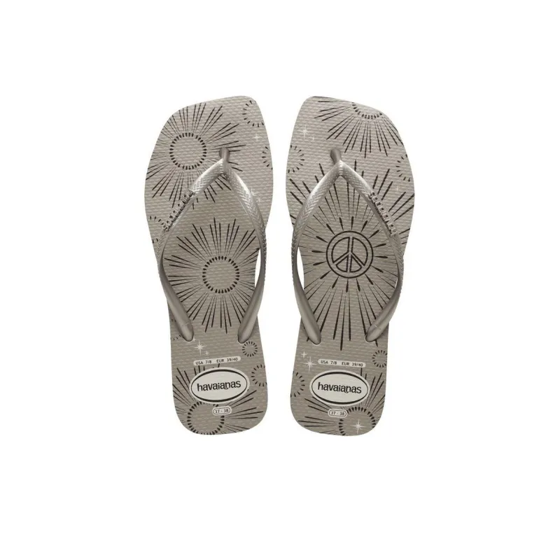 Havaianas Slim Square Metallic Flip Flops Women's Gray-3