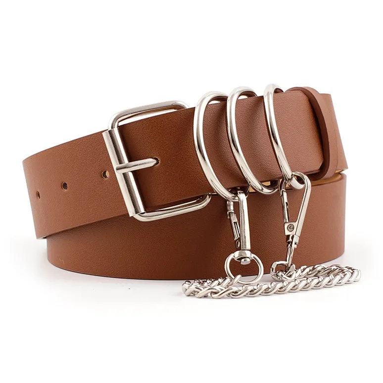 FUO Fashion Workplace Casual Fashion Individual Wide Belt Decoration Metal Chain Cow Leather Leather Belts Unisex 3.8cm-2