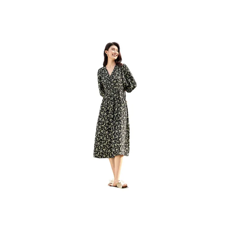 SENTUBILA Long Sleeved Dresses Women's Black Floral-1