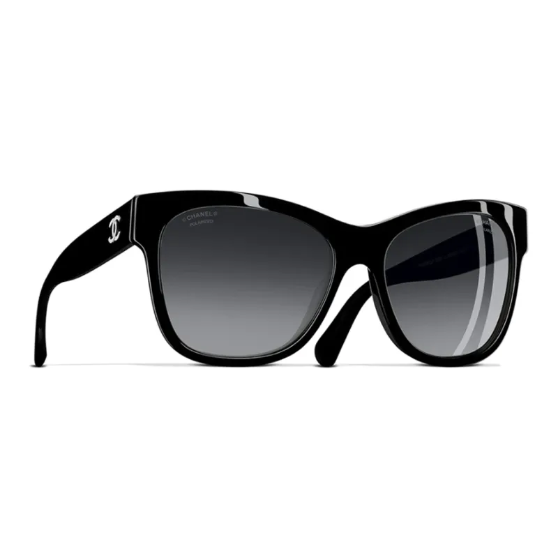 CHANEL Acetate Irregular Shape Sunglasses Unisex Black-1