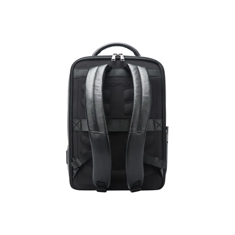 BOPAI Top Grain Cow Leather Backpack Laptop Backpack Regular Men's Black-3