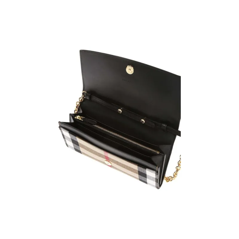 Burberry Leather Wallet Women's Black & Beige-2