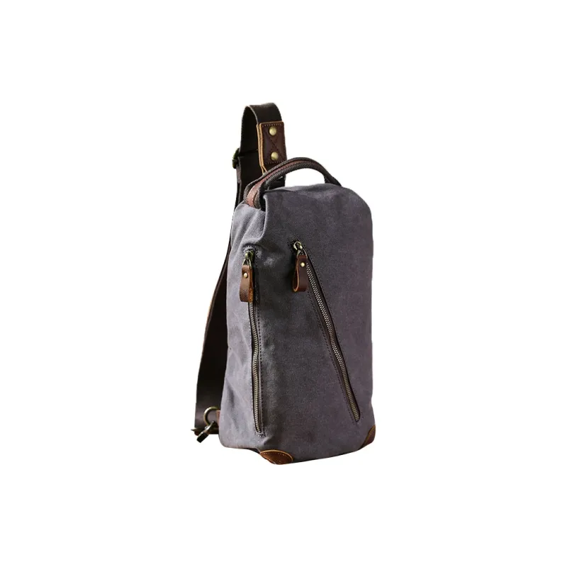 DOSRFINI Canvas Canvas Bag Sling Bag Men's Dark Gray/Khaki/Army Green-1