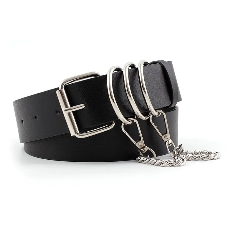 FUO Fashion Workplace Casual Fashion Individual Wide Belt Decoration Metal Chain Cow Leather Leather Belts Unisex 3.8cm-0