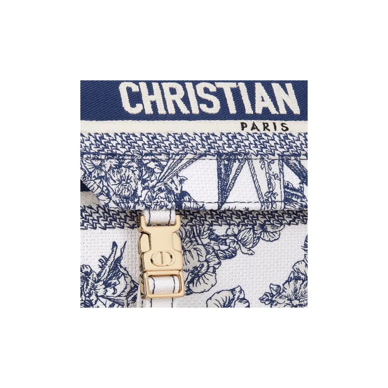 DIOR DiorCamp Pattern Embroidered Canvas Messenger Bag Shoulder Bag Crossbody Bag Small Size Women's Blue-4