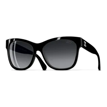 CHANEL Acetate Irregular Shape Sunglasses Unisex Black