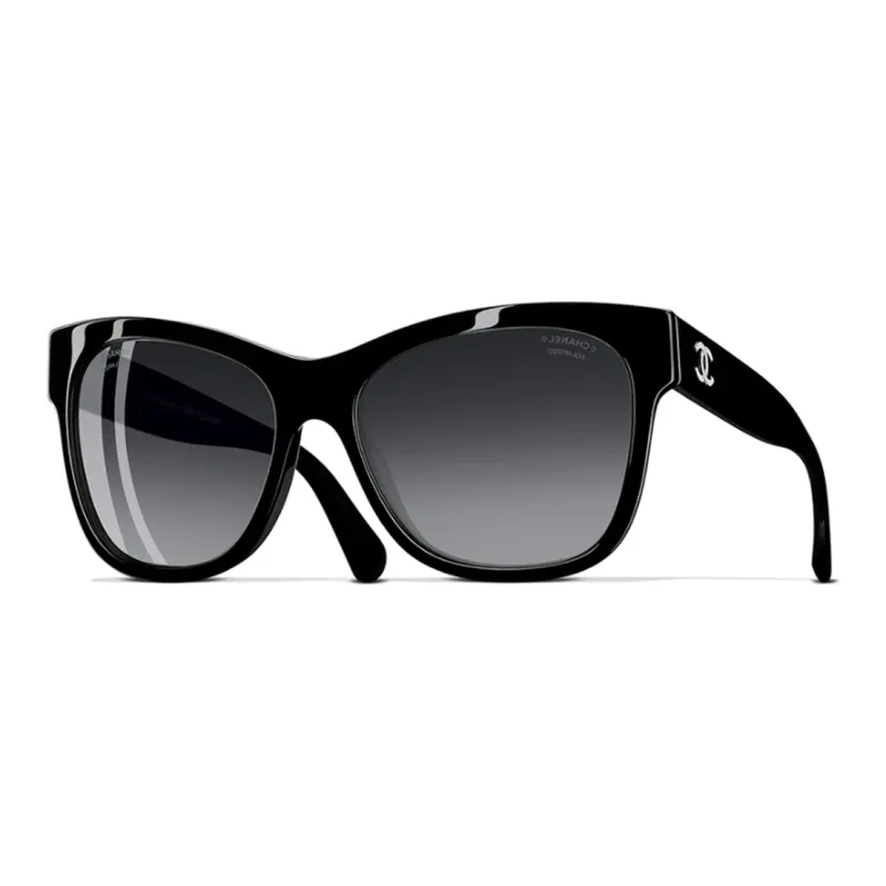 CHANEL Acetate Irregular Shape Sunglasses Unisex Black-0