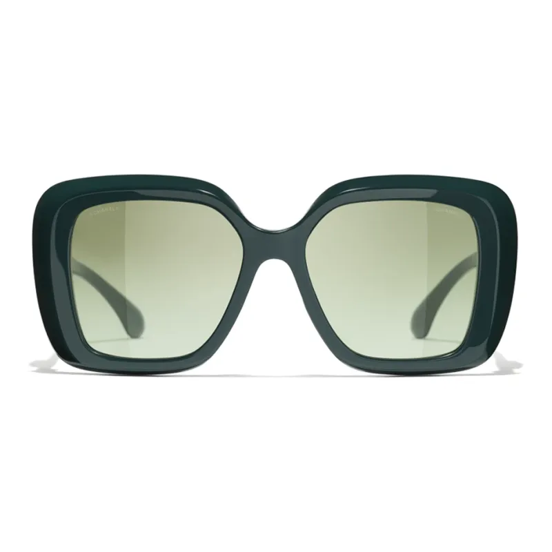 CHANEL Acetate Square Sunglasses Unisex Green-2