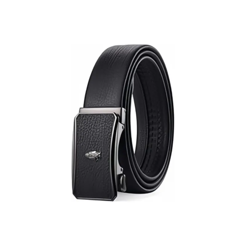 Hush Puppies Star Series Classic Luxury Relief Logo Alloy Automatic Buckle Cow Leather Belts Men's Black Width 3.5cm-4
