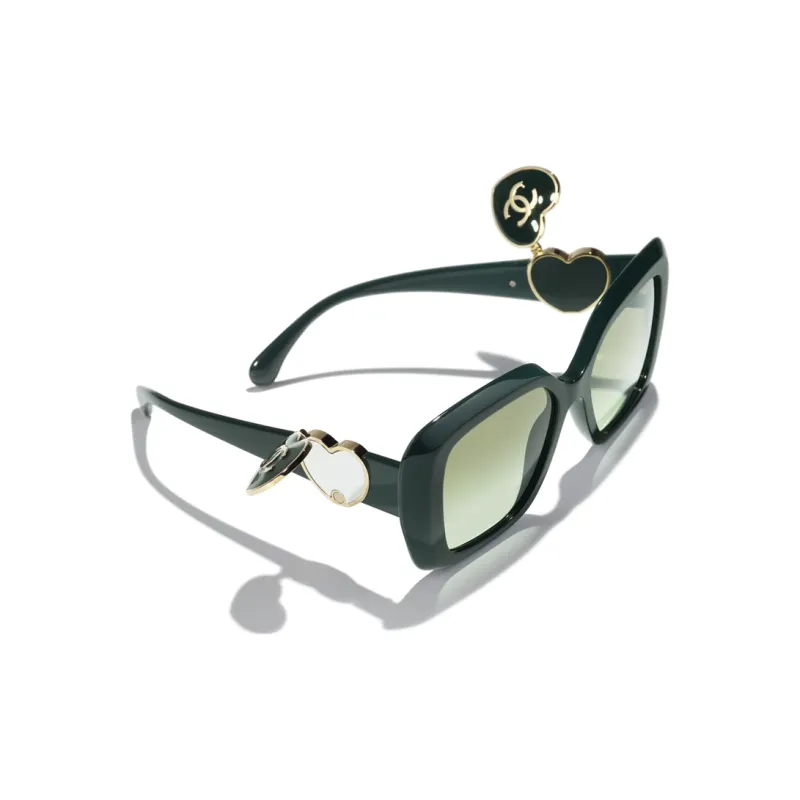 CHANEL Acetate Square Sunglasses Unisex Green-4