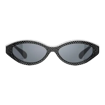 CHANEL Acetate Diamond Cat Eye Sunglasses Unisex Black