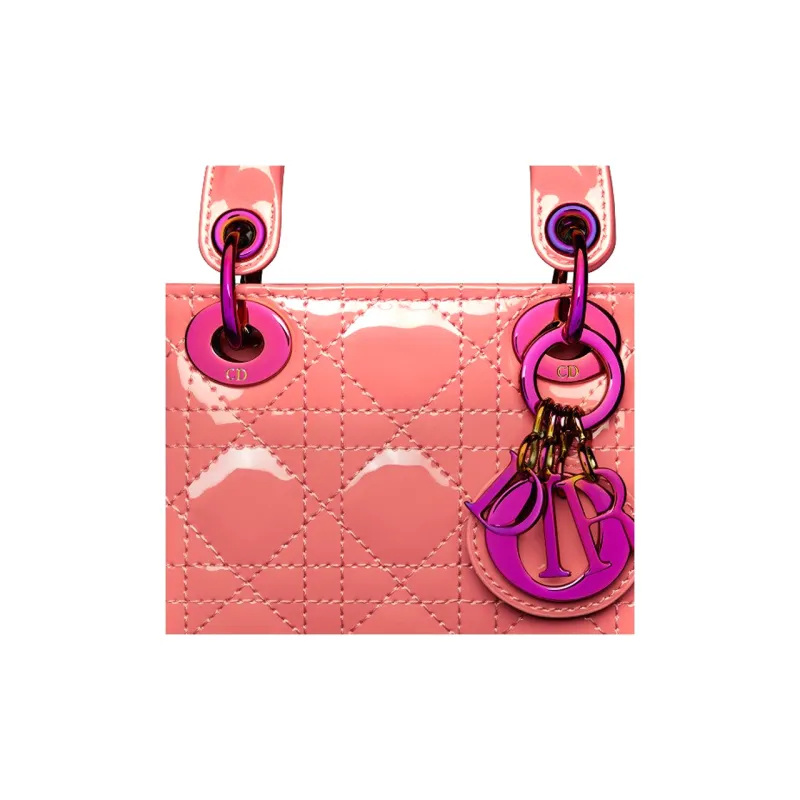 DIOR Lady Dior Patent Leather Cowhide Daisie Bag Shoulder Bag Crossbody Bag Handbag Extra Mini Women's Ash Coral Pink-5