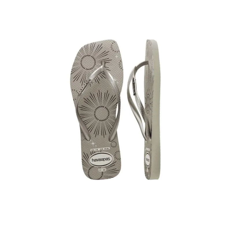 Havaianas Slim Square Metallic Flip Flops Women's Gray-4