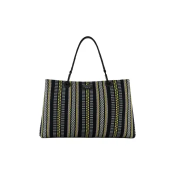 EMPORIO ARMANI MyEA Cotton Tote Bag Shopping Bag Handbag Large Size Women's Black & Green
