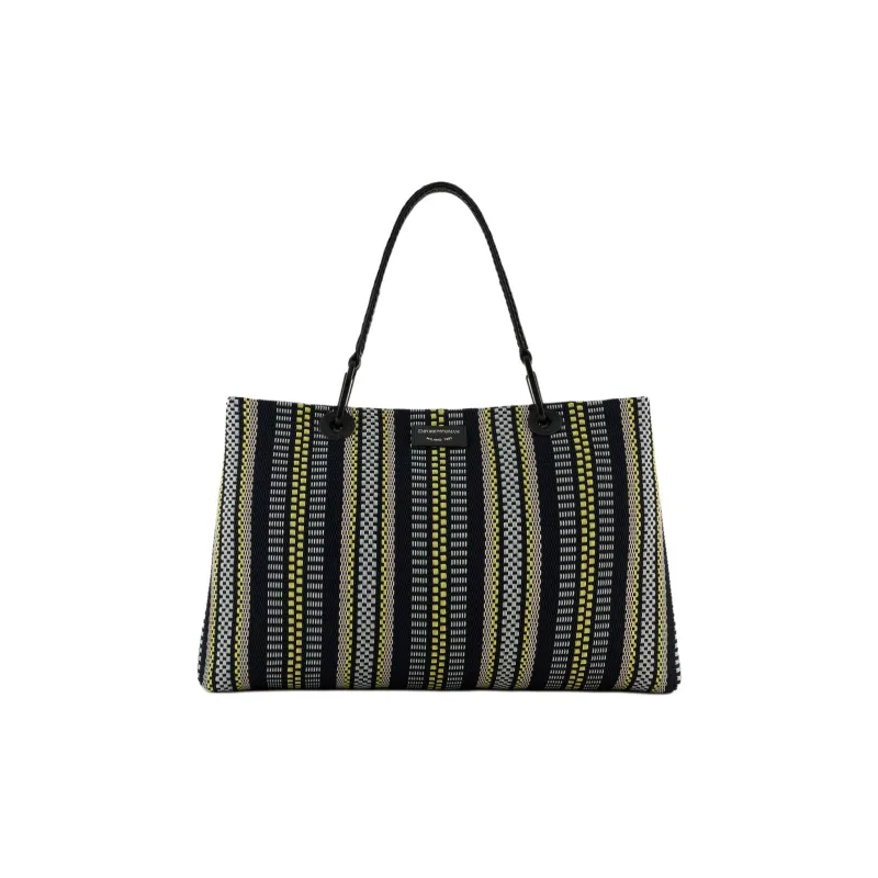 EMPORIO ARMANI MyEA Cotton Tote Bag Shopping Bag Handbag Large Size Women's Black & Green-0
