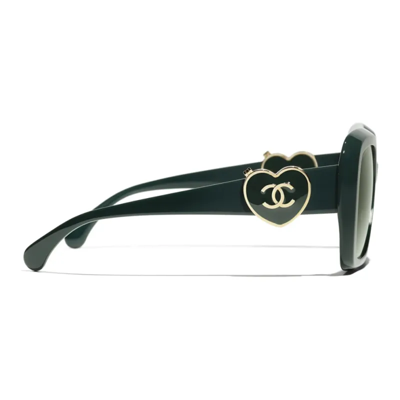 CHANEL Acetate Square Sunglasses Unisex Green-3