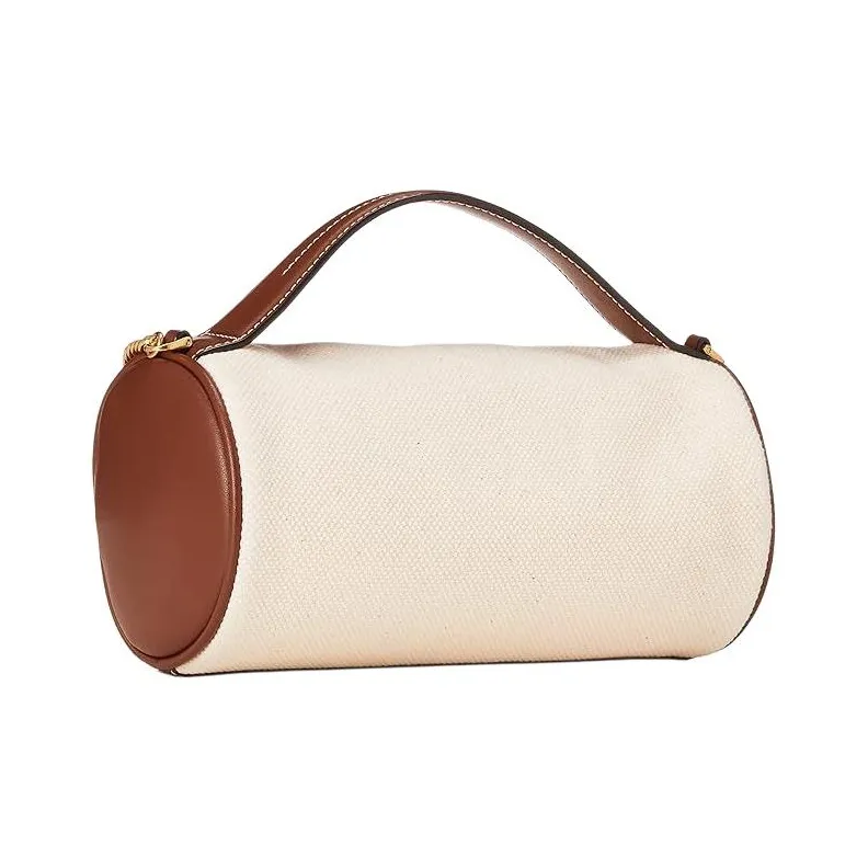 BALLY Fabric Cow Leather Patchwork Bucket Bag Shoulder Bag Crossbody Bag Small Size Women's Beige-4