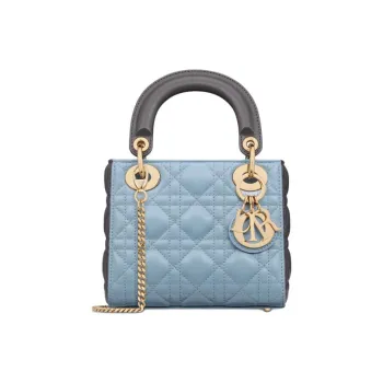 DIOR Lady Dior Sheepskin Dior Bag Shoulder Bag Crossbody Bag Handbag Mini Women's Blue & Gray