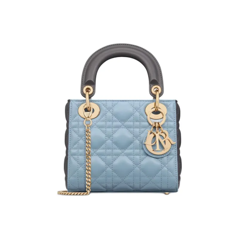 DIOR Lady Dior Sheepskin Dior Bag Shoulder Bag Crossbody Bag Handbag Mini Women's Blue & Gray-0