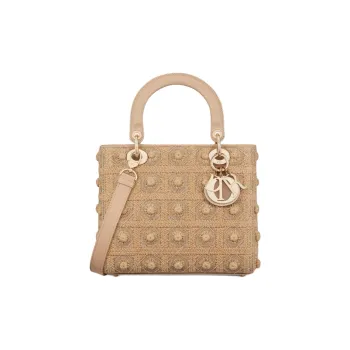 DIOR Lady Dior Cotton Fabric Lady Dior Bag, Shoulder Bag, Crossbody Bag, Handbag Medium Size Women's Natural